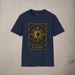 the-spirited-nebula-tarot-card-logo-unisex-softstyle-t-shirt navy 1-beige background