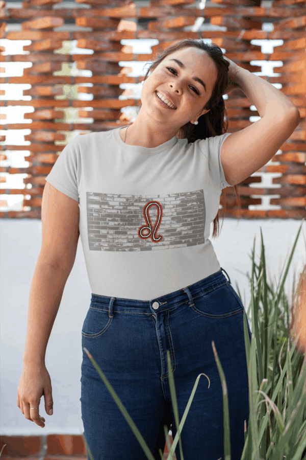 Grunge Brick Wall Leo Fire Unisex Softstyle T-Shirt - Image 3