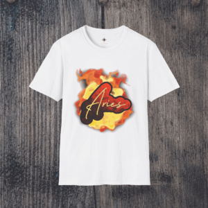 Aries Fire Bubble TShirt White wood background