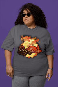 Sagittarius Fire Bubble TShirt Charcoal Perosn Purple background