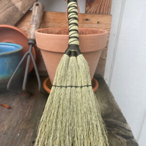 Handmade Hand Broom, Triple Bottom with Forest Green Handle, Suede Leather Hanging Loop