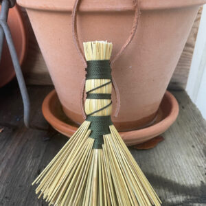 Handmade Small Hawk Tail Broom with Forest Green Handle, Suede Leather Hanging Loop