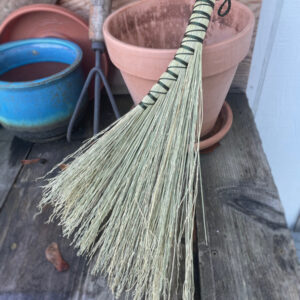 Handmade Turkey Wing Hand Broom 15", Forest Green Handle and Hanging Loop