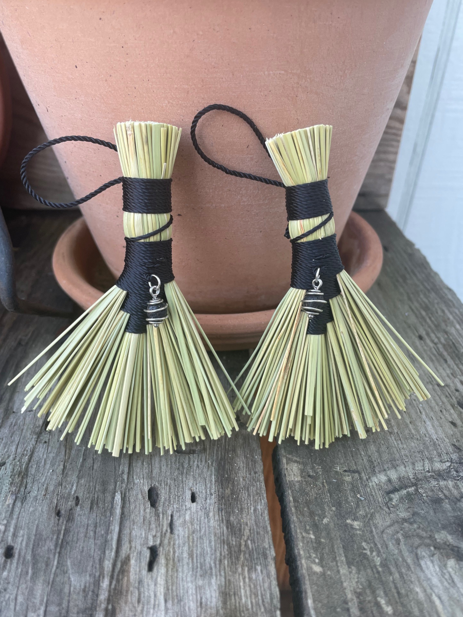 Handmade Small Hawk Tail Broom, Black Handle with Loop, Lava Bead Charm - Image 2