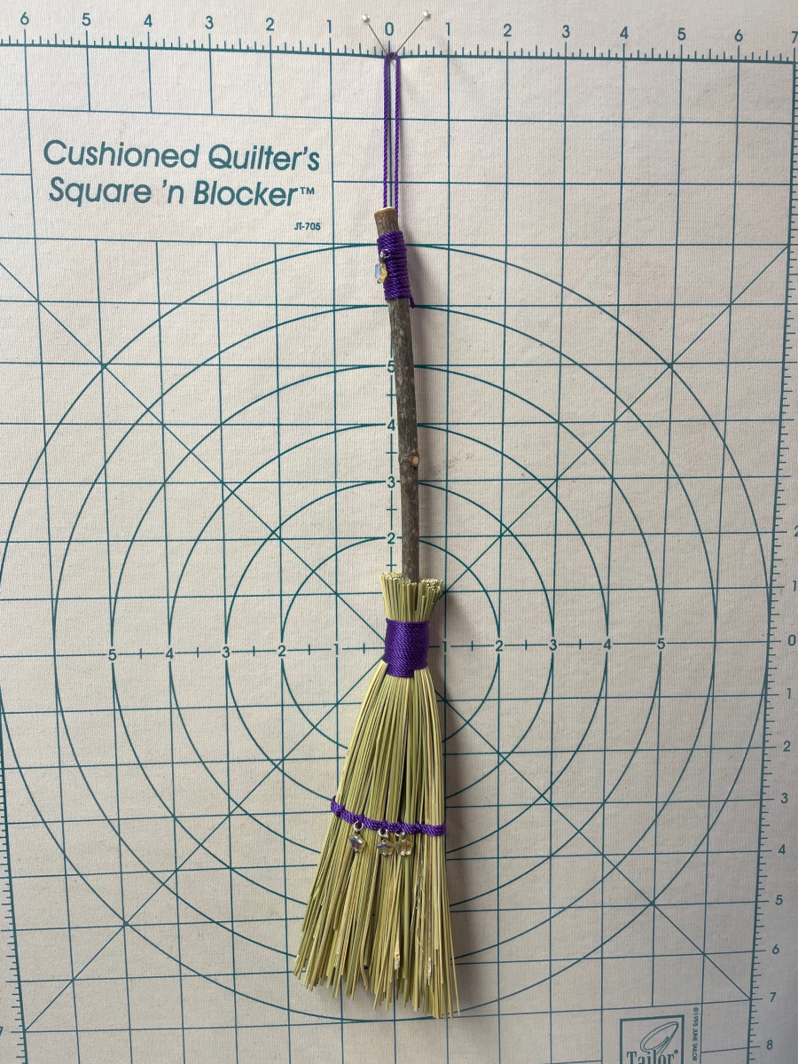 Handmade Wood Handle Small Broom 14", Purple Cord and Hanging Loop, Glass Star Bead Charms - Image 8