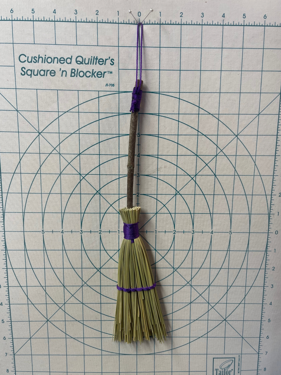 Handmade Wood Handle Small Broom 14", Purple Cord and Hanging Loop, Glass Star Bead Charms - Image 9
