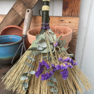 Handmade Turkey Wing 15" Hand Broom with Forest Green Handle