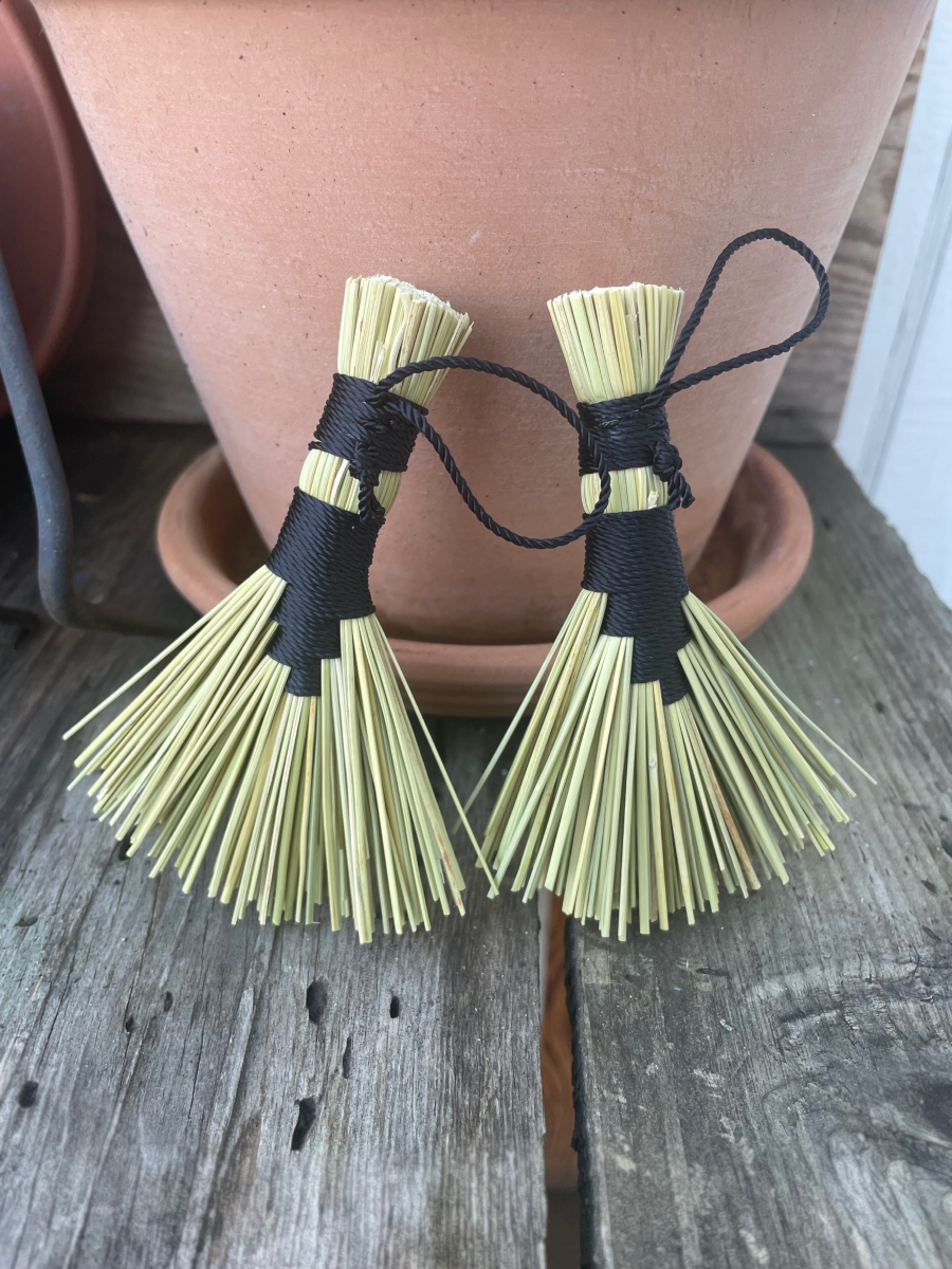 Handmade Small Hawk Tail Broom, Black Handle with Loop, Lava Bead Charm - Image 3