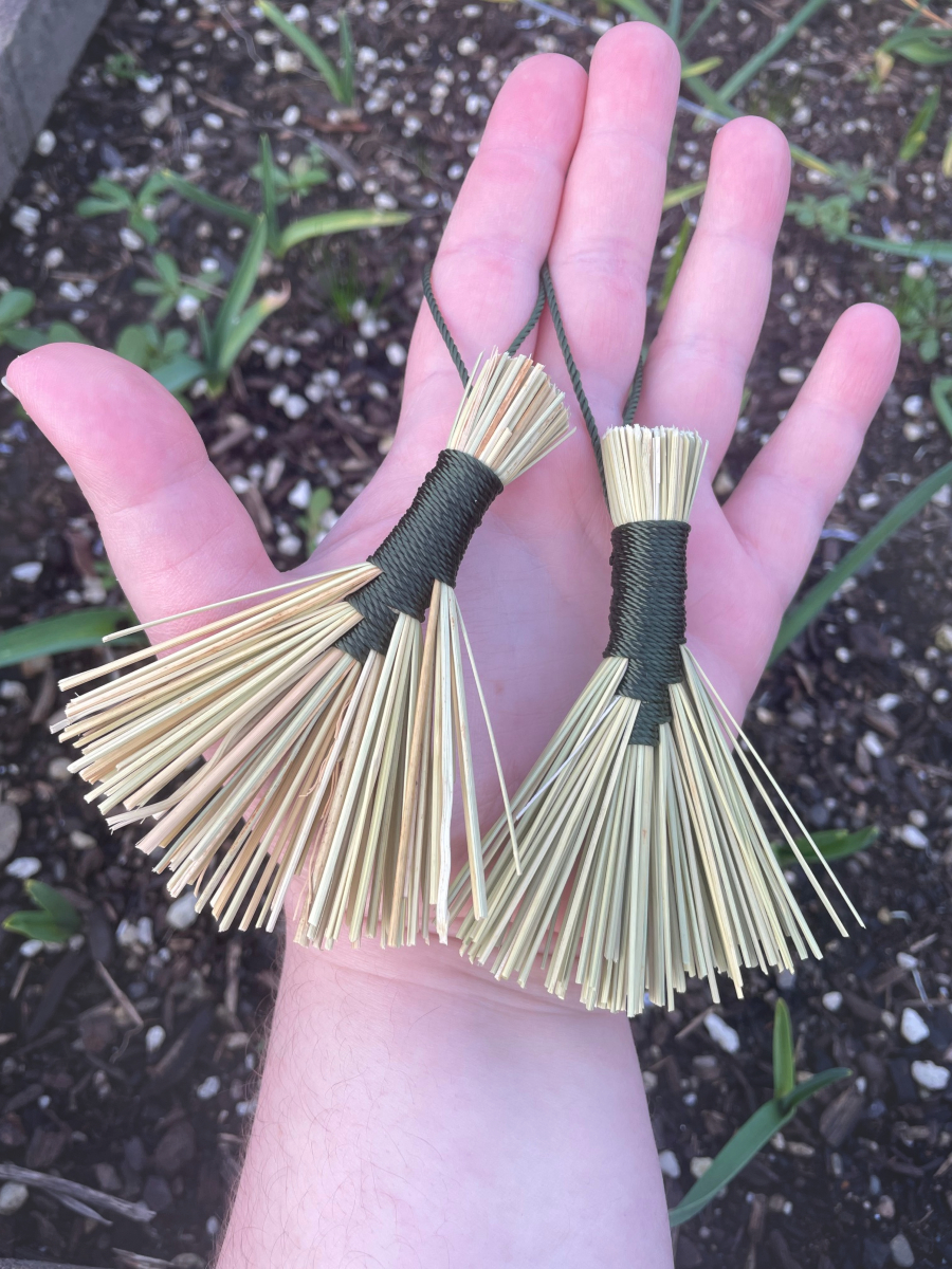 Handmade Tiny Hawk Tail Broom with Forest Green Handle, Hanging Loop - Image 4
