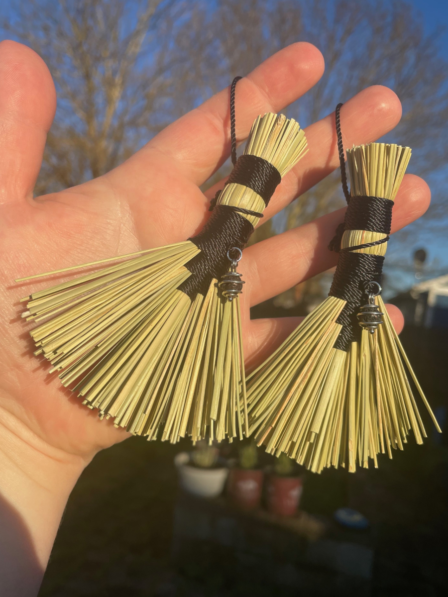 Handmade Small Hawk Tail Broom, Black Handle with Loop, Lava Bead Charm - Image 4