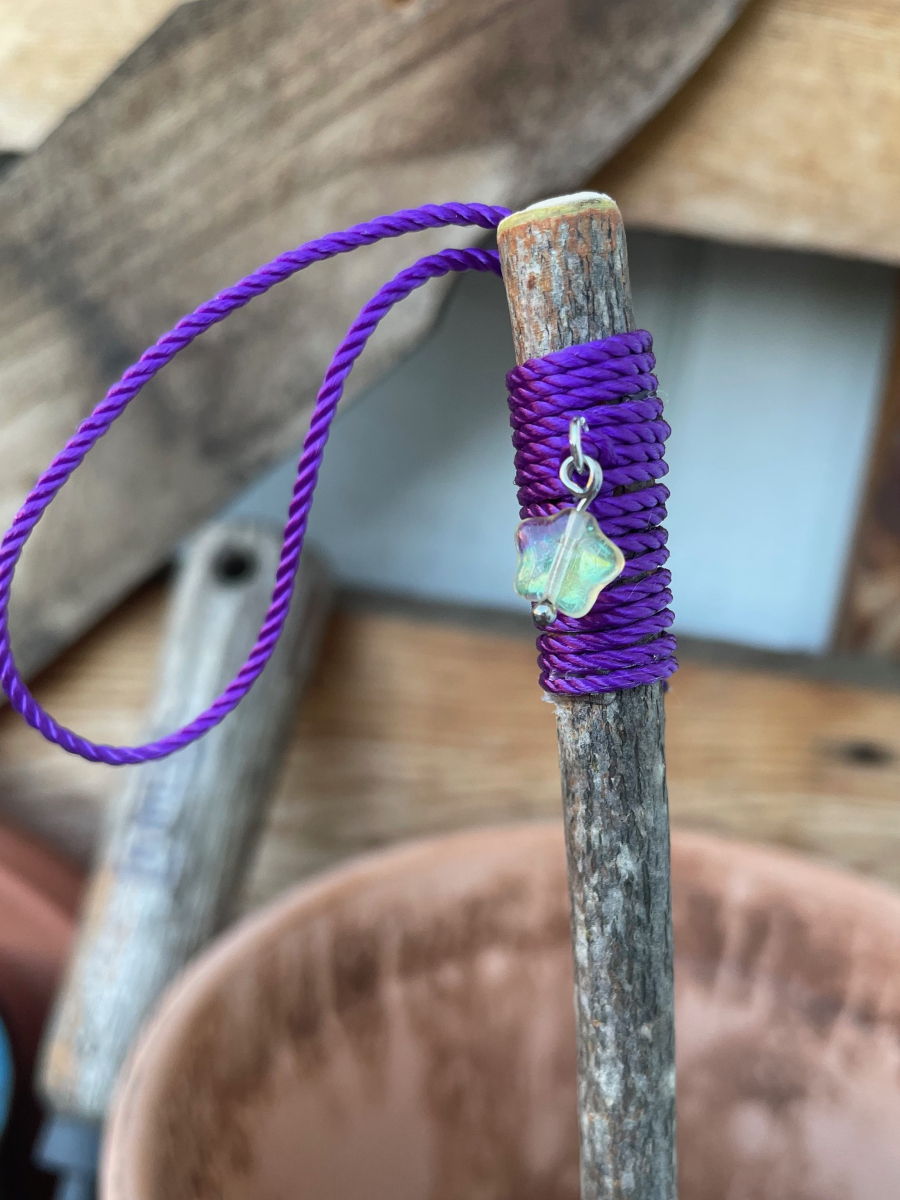 Handmade Wood Handle Small Broom 14", Purple Cord and Hanging Loop, Glass Star Bead Charms - Image 4