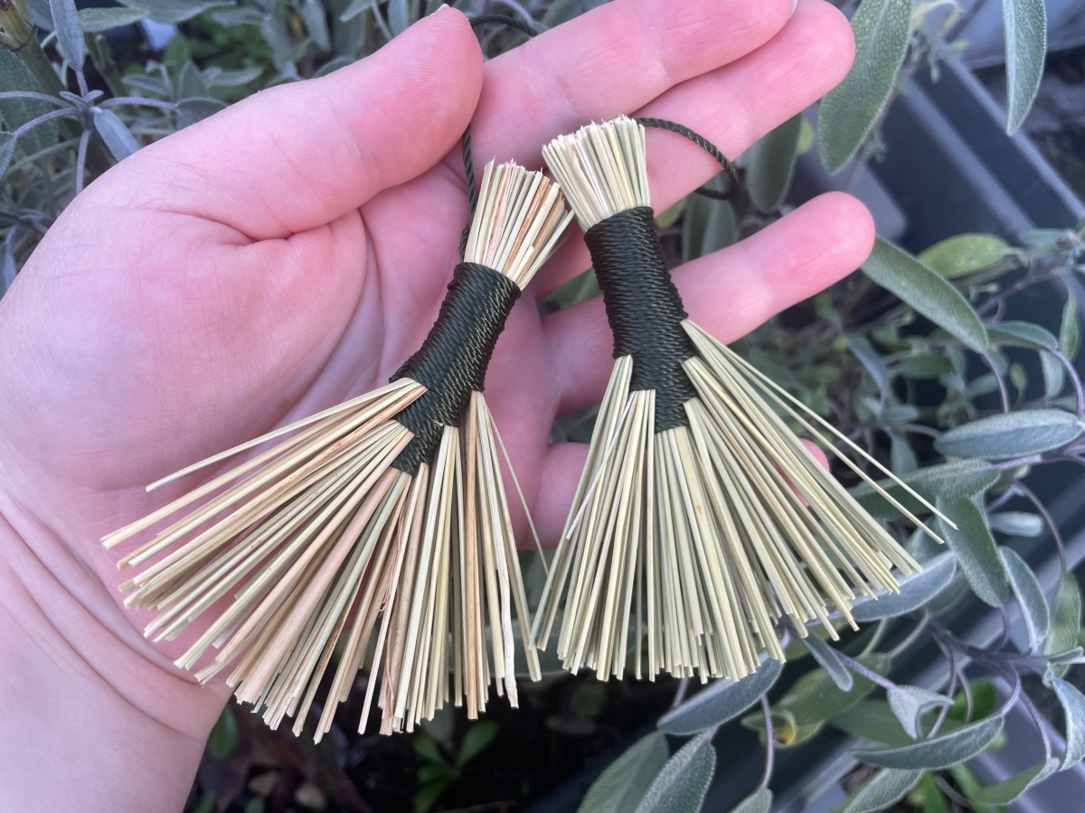 Handmade Tiny Hawk Tail Broom with Forest Green Handle, Hanging Loop