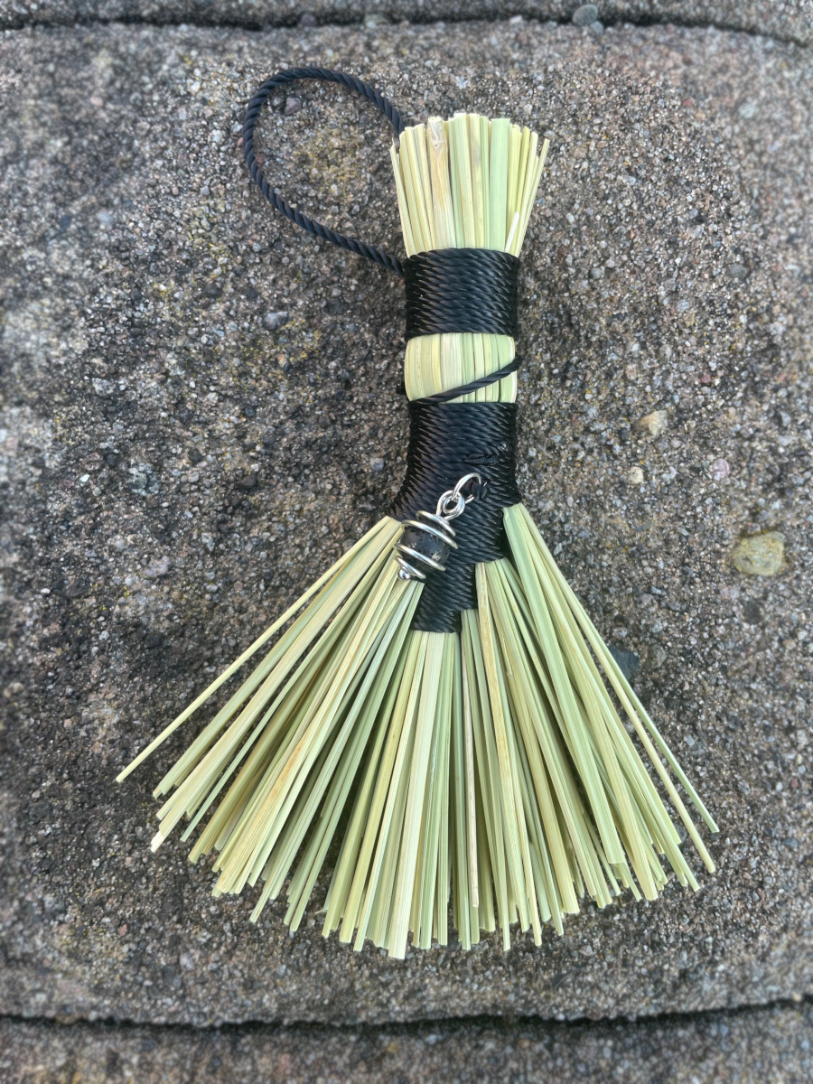 Handmade Small Hawk Tail Broom, Black Handle with Loop, Lava Bead Charm - Image 5