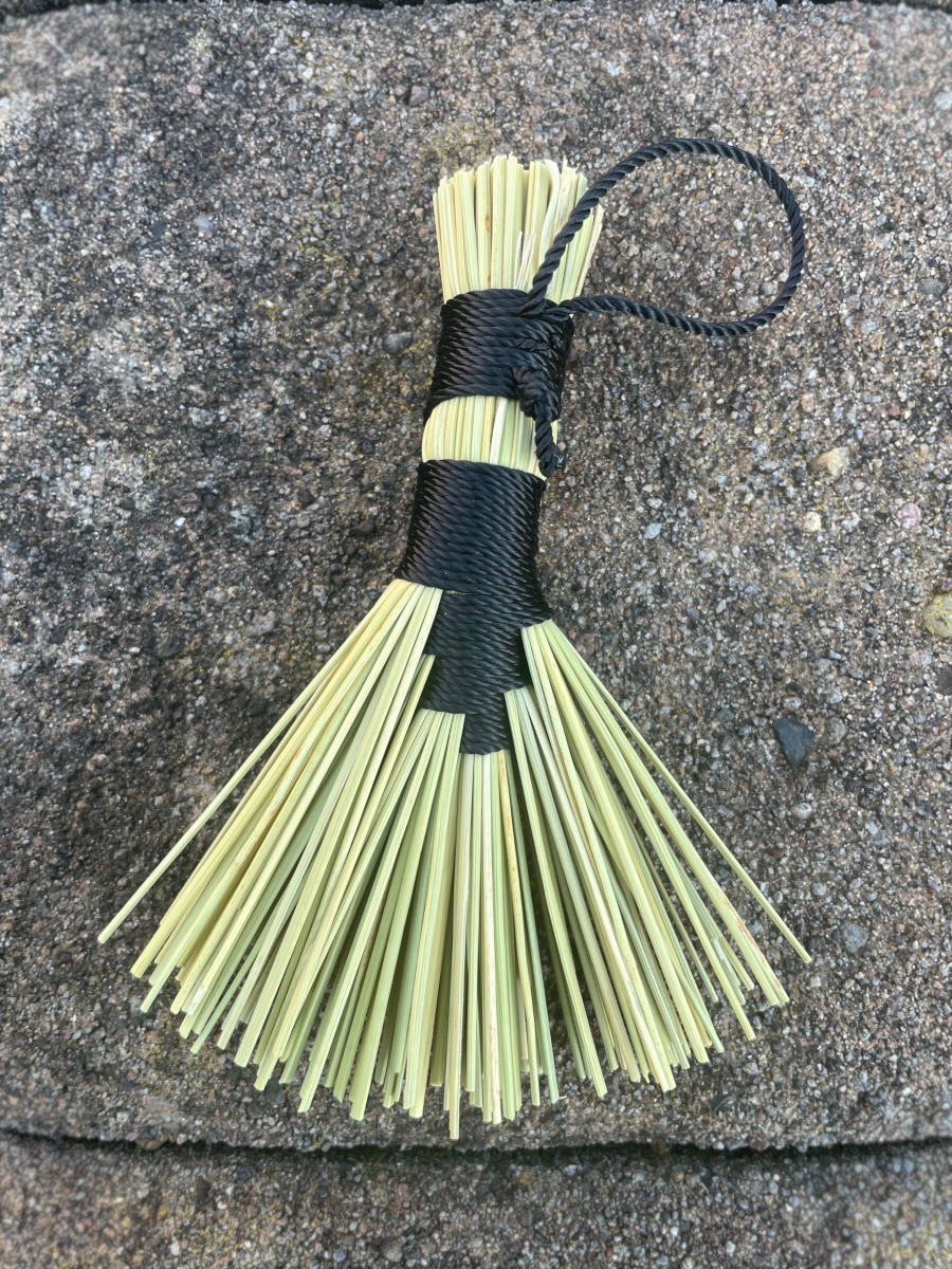 Handmade Small Hawk Tail Broom, Black Handle with Loop, Lava Bead Charm - Image 6