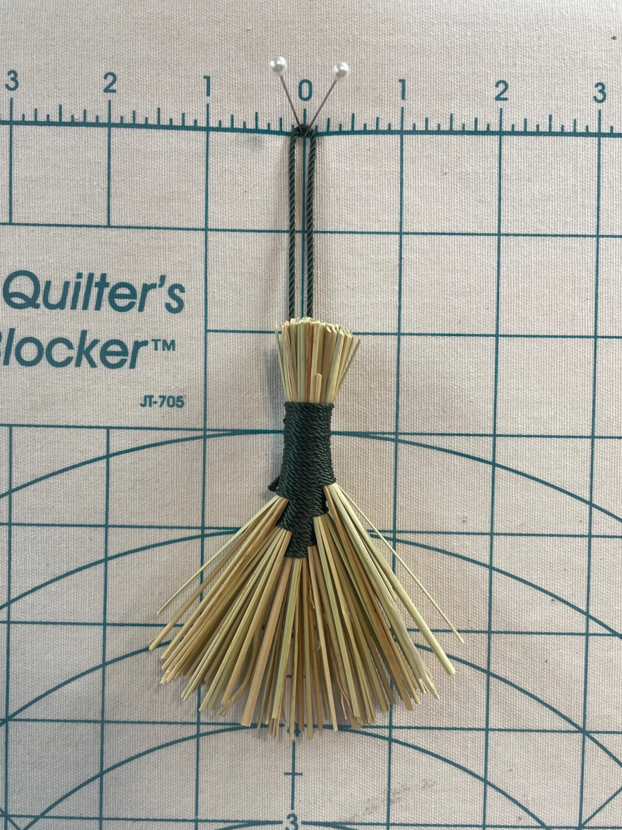 Handmade Tiny Hawk Tail Broom with Forest Green Handle, Hanging Loop - Image 7
