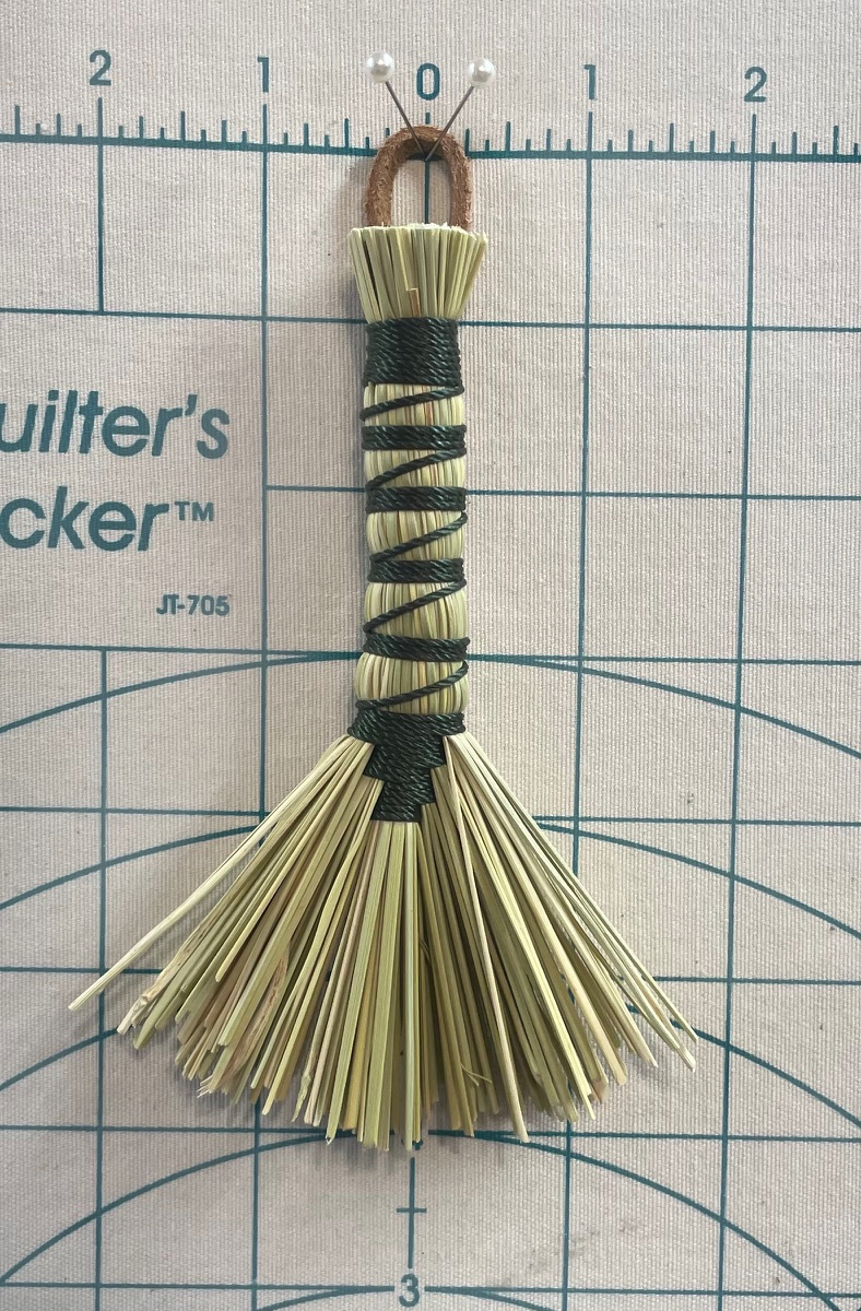 Handmade Tiny Hawk Tail Broom with Long Forest Green Handle, Suede Leather Hanging Loop - Image 8