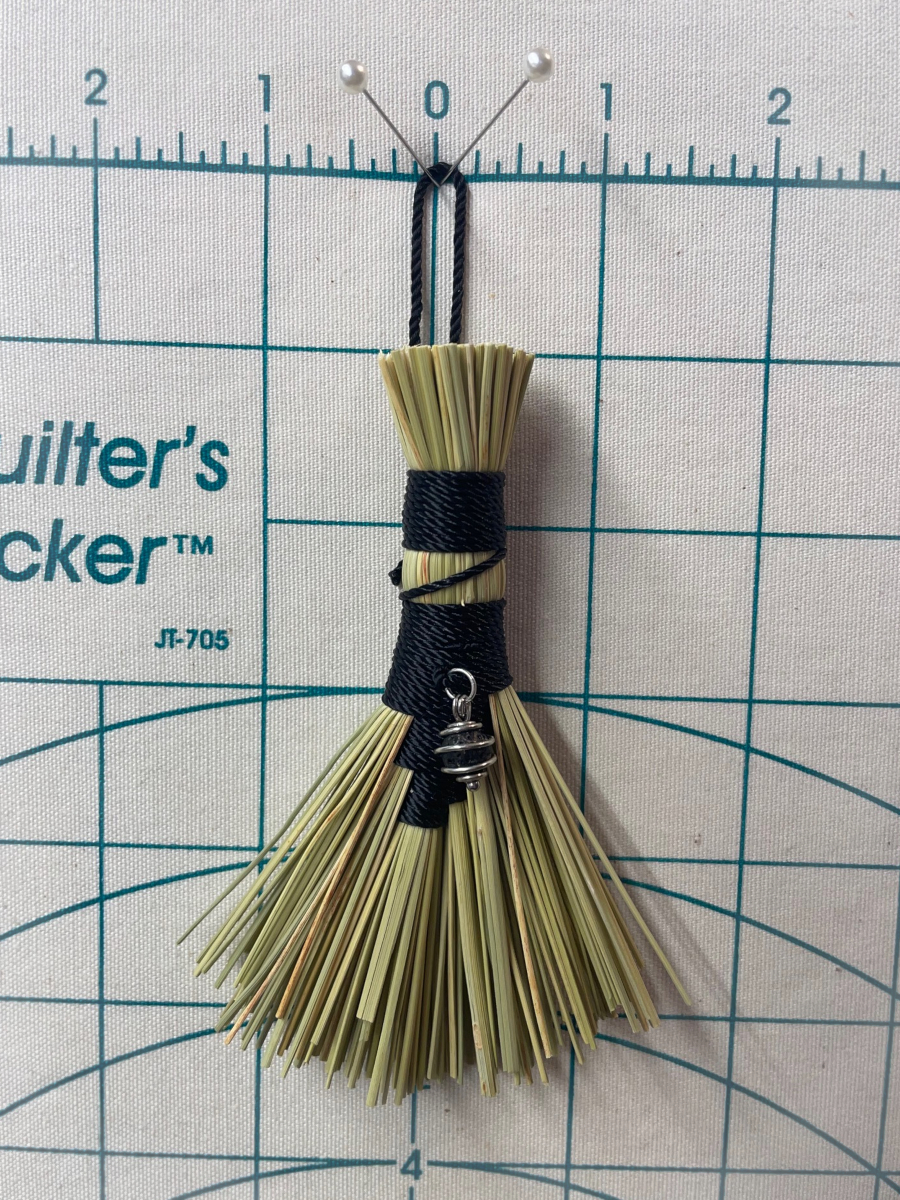 Handmade Small Hawk Tail Broom, Black Handle with Loop, Lava Bead Charm - Image 8