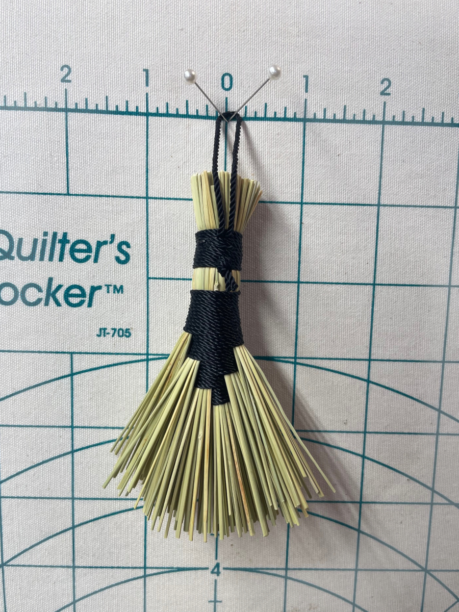 Handmade Small Hawk Tail Broom, Black Handle with Loop, Lava Bead Charm - Image 9