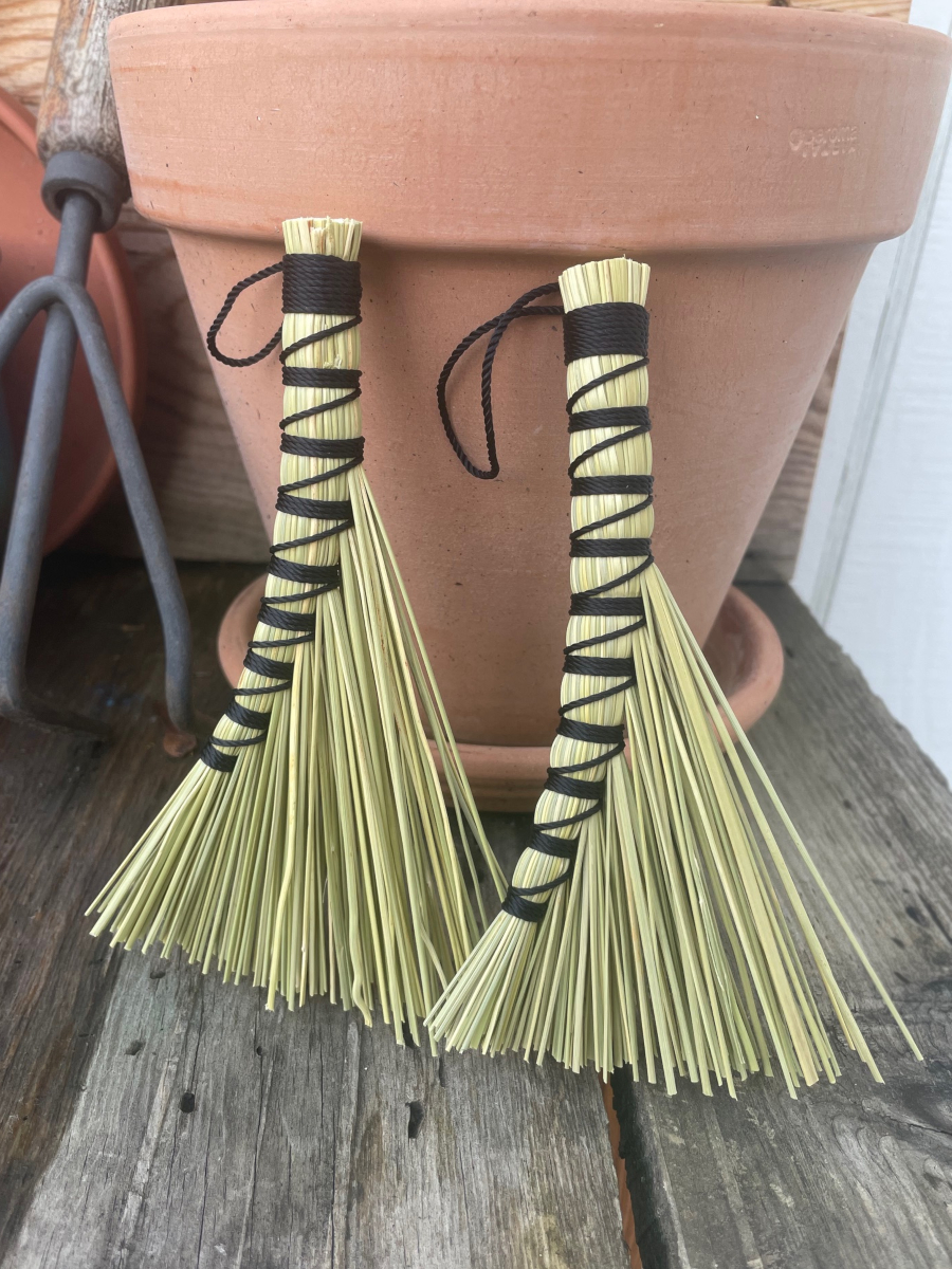 Handmade Small Turkey Wing 6" Broom with Black Handle, Hanging Loop - Image 2