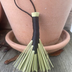 Handmade Tiny Hawk Tail Broom with Black Handle, Hanging Loop