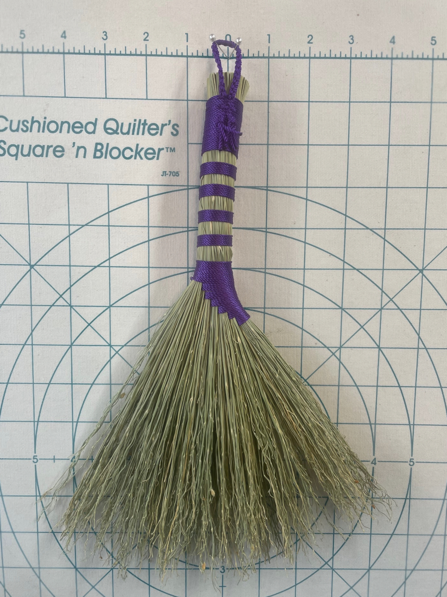 Handmade Hen Wing Hand Broom 12", Purple Handle with Hanging Loop, Glass Star Bead Charms - Image 9