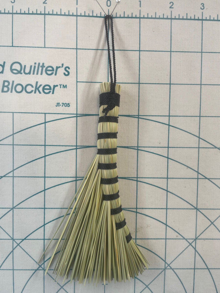 Handmade Small Turkey Wing 6" Broom with Black Handle, Hanging Loop - Image 9