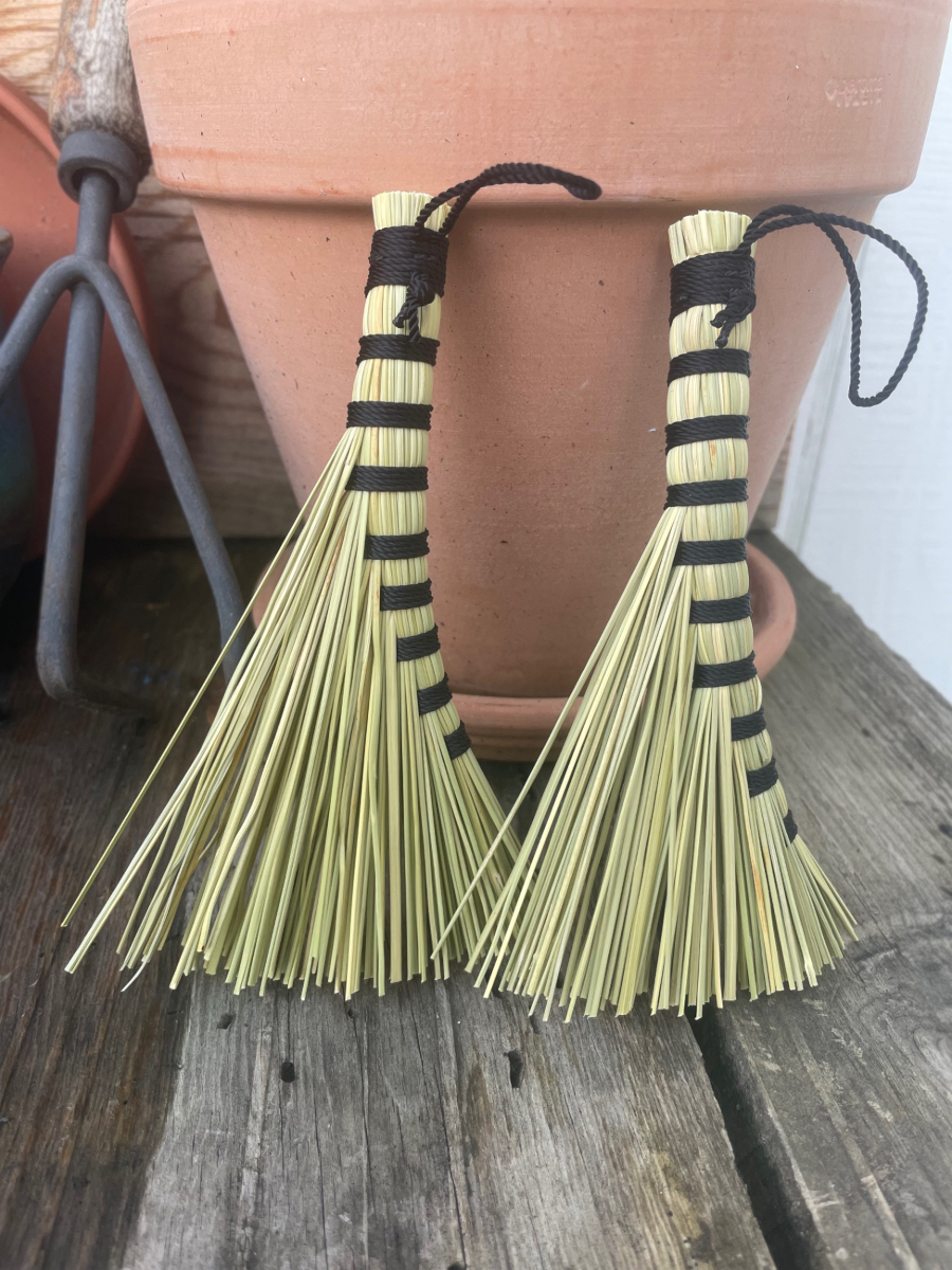 Handmade Small Turkey Wing 6" Broom with Black Handle, Hanging Loop - Image 3