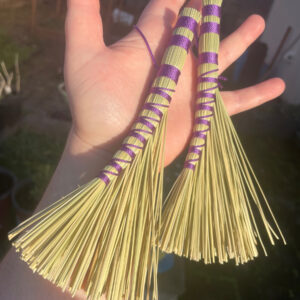 Handmade Small Turkey Wing 8" Broom with Purple Handle, Hanging Loop