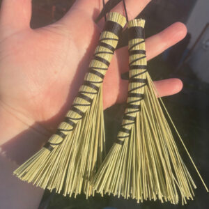 Handmade Small Turkey Wing 6" Broom with Black Handle, Hanging Loop