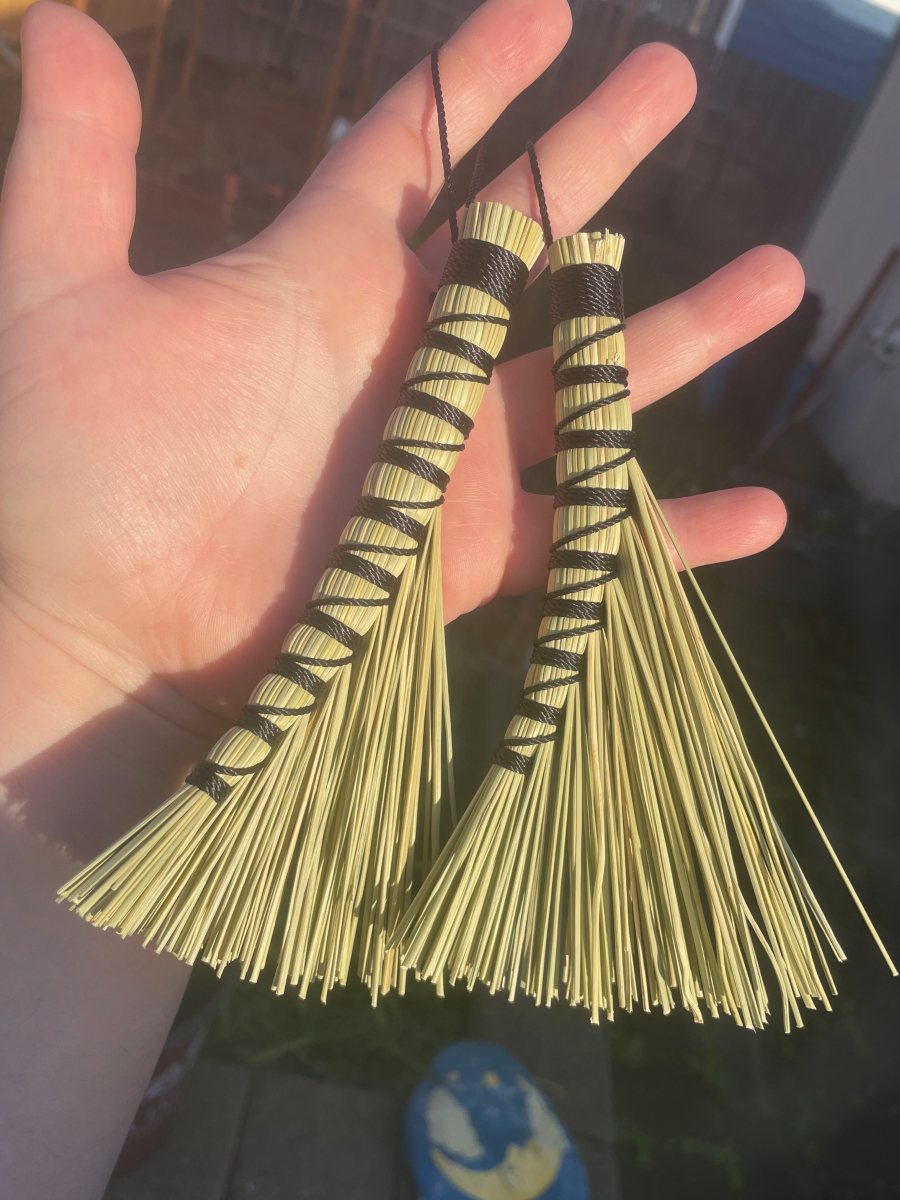 Handmade Small Turkey Wing 6" Broom with Black Handle, Hanging Loop