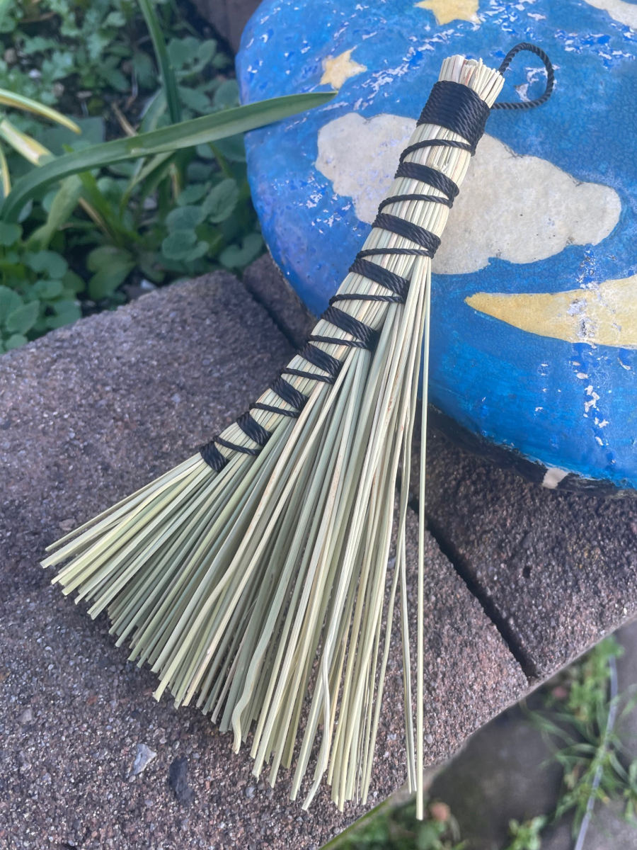 Handmade Small Turkey Wing 6" Broom with Black Handle, Hanging Loop - Image 4