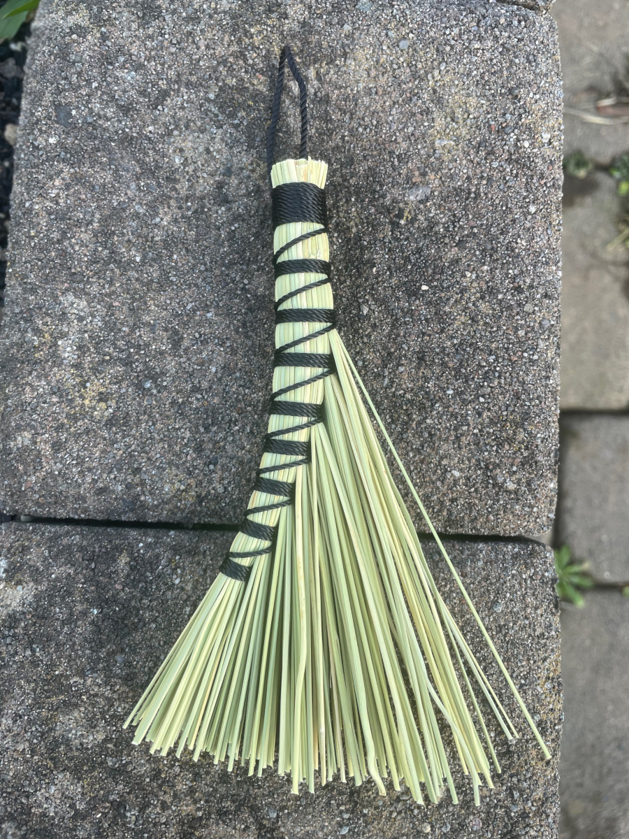 Handmade Small Turkey Wing 6" Broom with Black Handle, Hanging Loop - Image 5