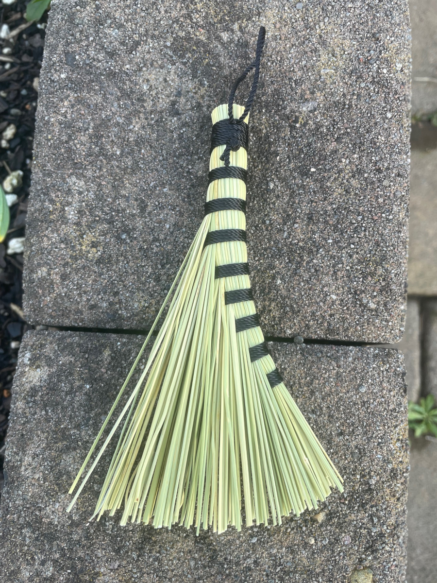 Handmade Small Turkey Wing 6" Broom with Black Handle, Hanging Loop - Image 6