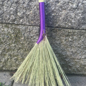 Handmade Hen Wing 12" Hand Broom with Purple Handle, Key Charm and Double Loop