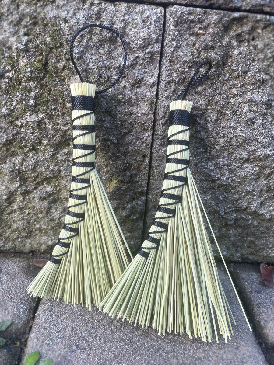 Handmade Small Turkey Wing 6" Broom with Black Handle, Hanging Loop - Image 7