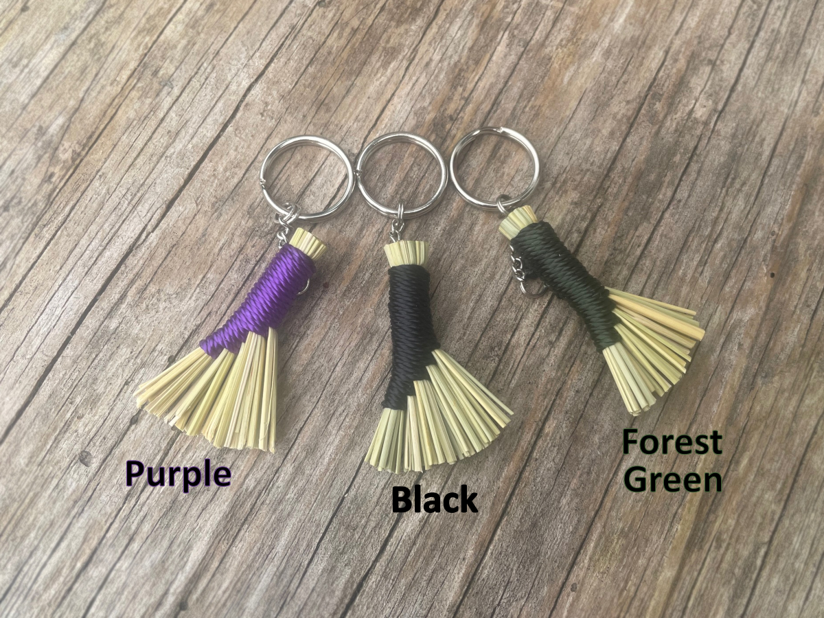 Handmade Mini Hen Wing Broom Keychain, Silver Tone - Image 2