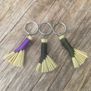Handmade Mini Hen Wing Broom Keychain, Silver Tone