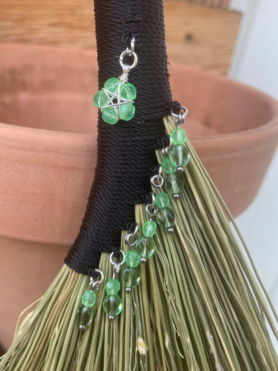 Handmade Hen Wing 12" Hand Broom with Black Handle, UG Star Charm and Double Loop - Image 2