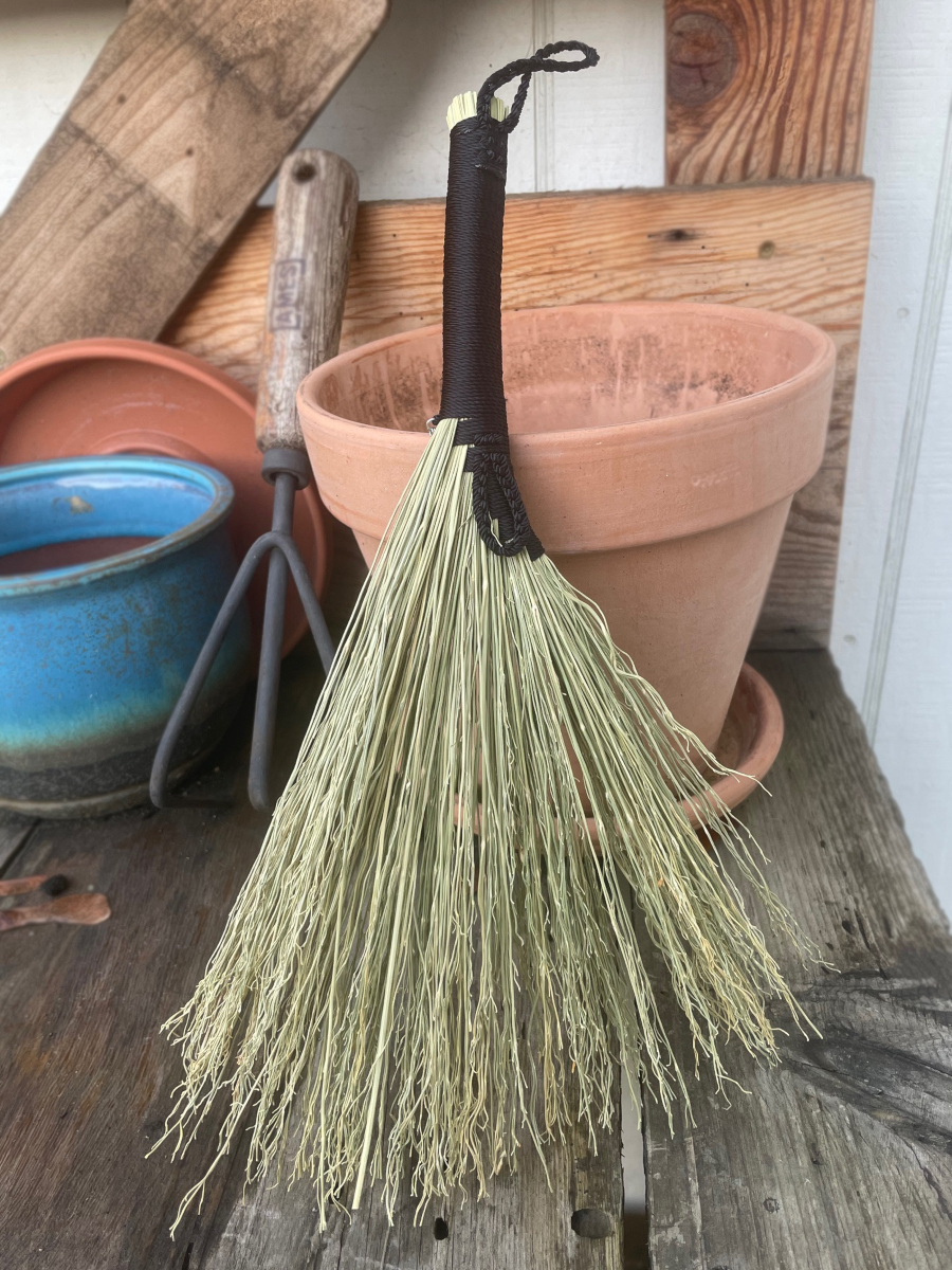 Handmade Hen Wing 12" Hand Broom with Black Handle, UG Star Charm and Double Loop - Image 3