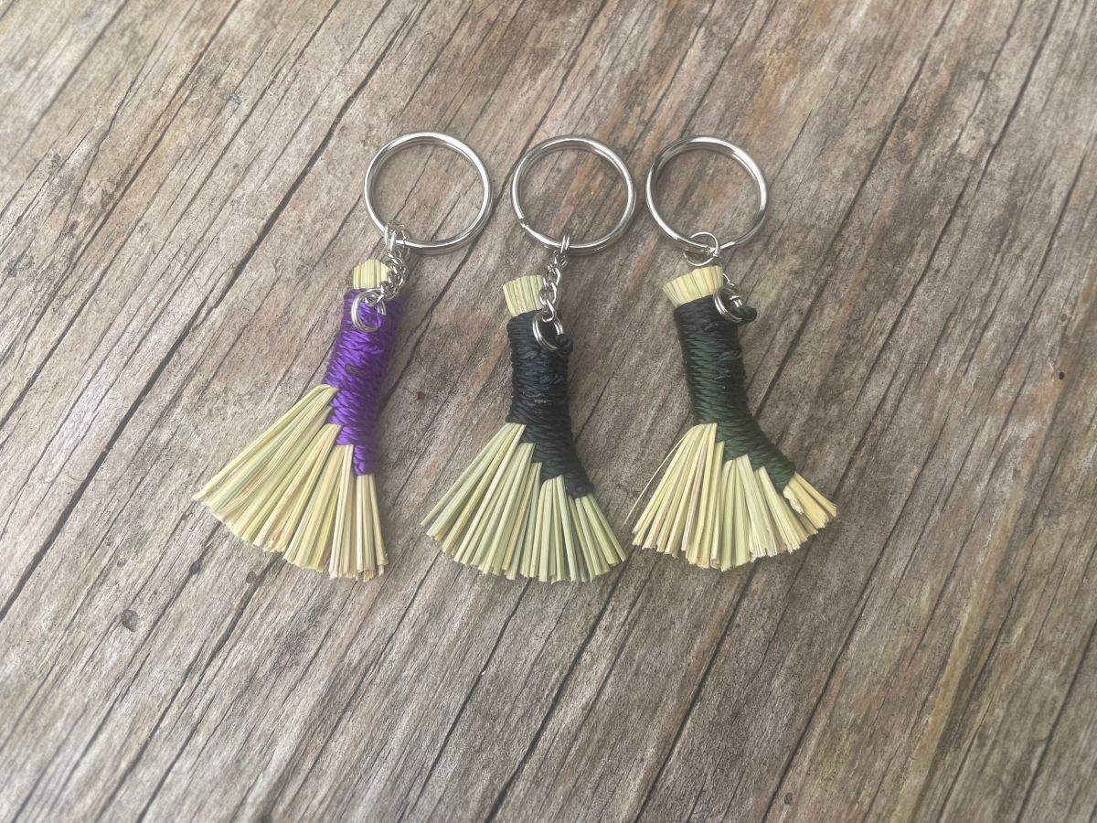 Handmade Mini Hen Wing Broom Keychain, Silver Tone - Image 3