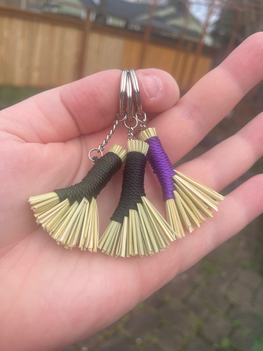 Handmade Mini Hen Wing Broom Keychain, Silver Tone - Image 4