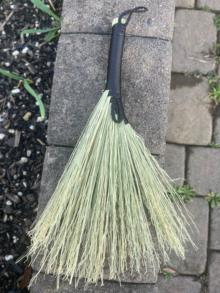 Handmade Hen Wing 12" Hand Broom with Black Handle, UG Star Charm and Double Loop - Image 5