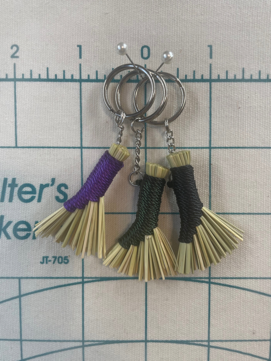 Handmade Mini Hen Wing Broom Keychain, Silver Tone - Image 5