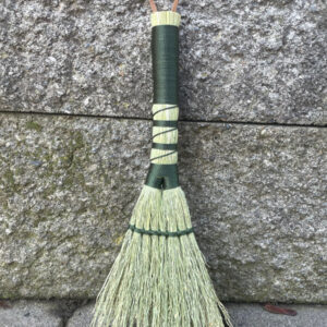 Handmade Double Base Hand Broom 11", Forest Green Handle with Suede Leather Hanging Loop