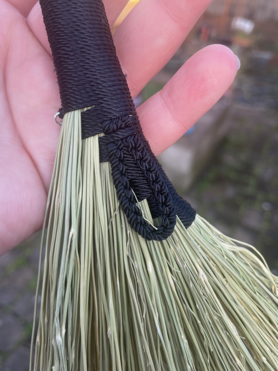 Handmade Hen Wing 12" Hand Broom with Black Handle, UG Star Charm and Double Loop - Image 6