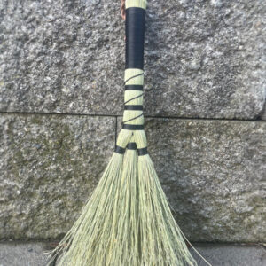 Handmade Triple Base Hand Broom with Black Handle, Braided Suede Leather Loop