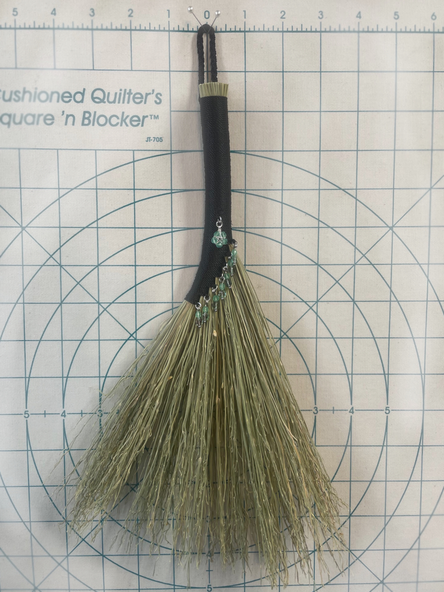 Handmade Hen Wing 12" Hand Broom with Black Handle, UG Star Charm and Double Loop - Image 7
