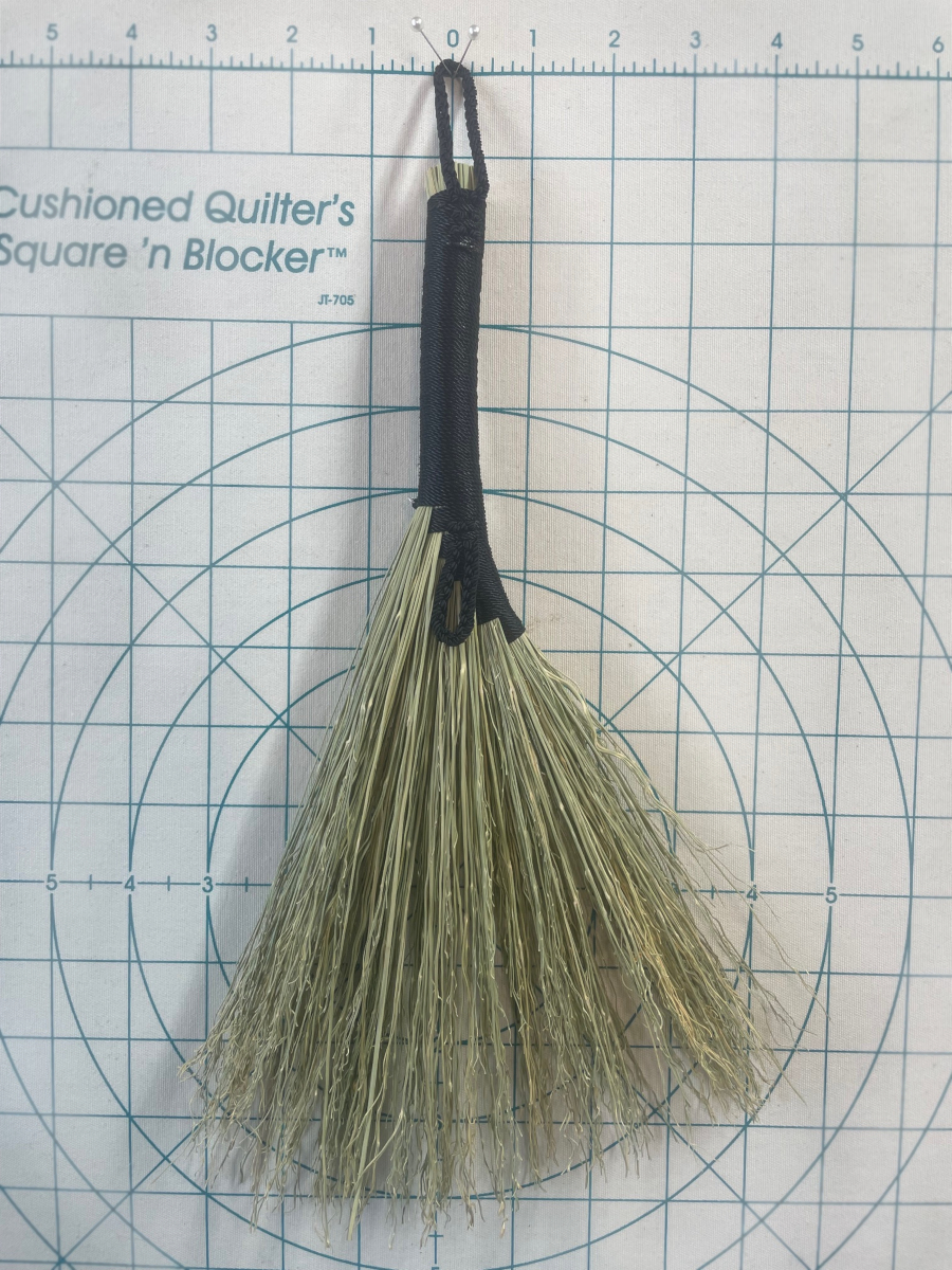 Handmade Hen Wing 12" Hand Broom with Black Handle, UG Star Charm and Double Loop - Image 8