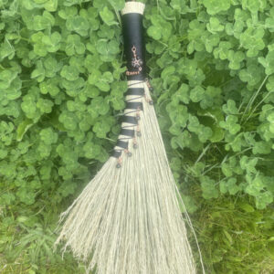 Handmade Turkey Wing Hand Broom 16", Black Handle with Obsidian and Copper Accents