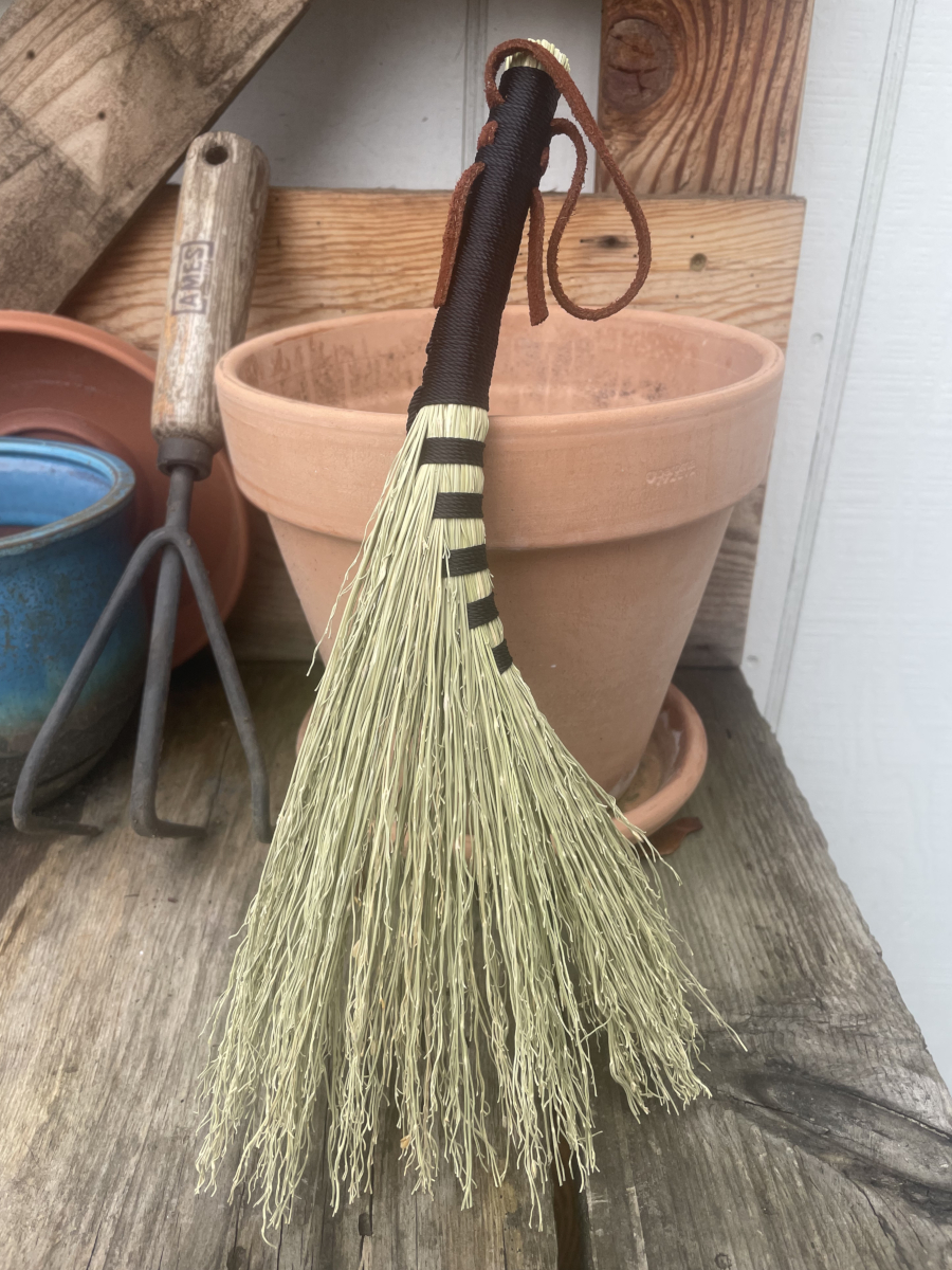 Handmade Turkey Wing 12" Broom with Black Handle, Howlite Doughnut Pendant and Suede Loop - Image 2
